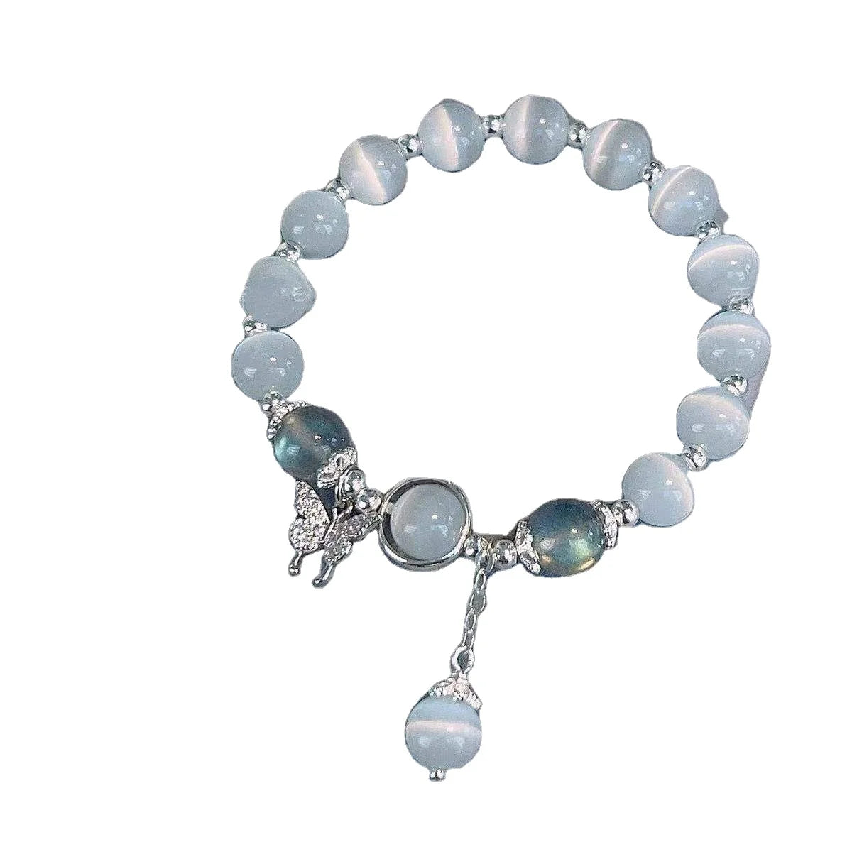 Women Luxury Opal Bracelet Adjustable Opal Butterfly Glaze Bracelets Fashion Jewelry Moonstone Beaded Elastic Bracelets
