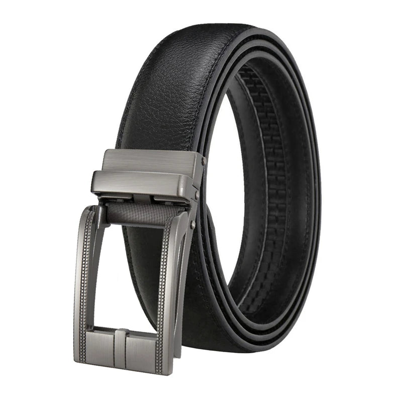 LQbelt 3.1CM Men's Genuine Leather Belts Automatic Buckle Click Belt Ratchet Leather Belt for Men Factory Custom logo