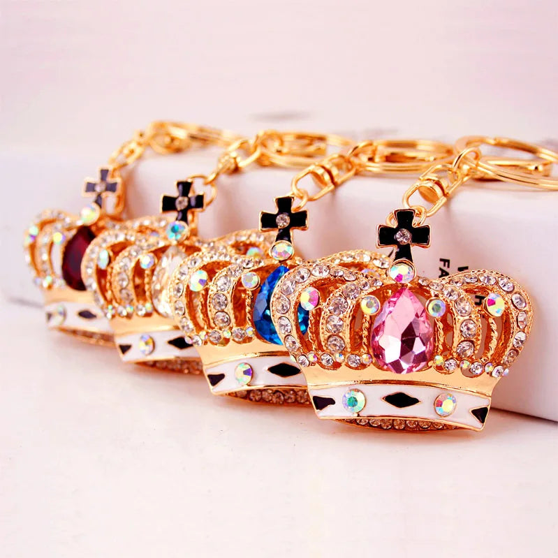Korean Version of Creative Diamond Gemstone Crown Keychain Car Metal Pendant Female Bag Accessories Key Chain Small Jewelry