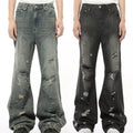 Street Style Men Patchwork Sewing Two-Color Matching Ripped Distress Jeans Men Flare Designer Jeans Denim Fitting Baggy Jeans