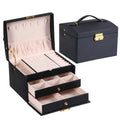 Travel Leather Storage Jewelry Box Organizer Leather Jewelry Storage Box With Double Three-Layer Drawer Lock