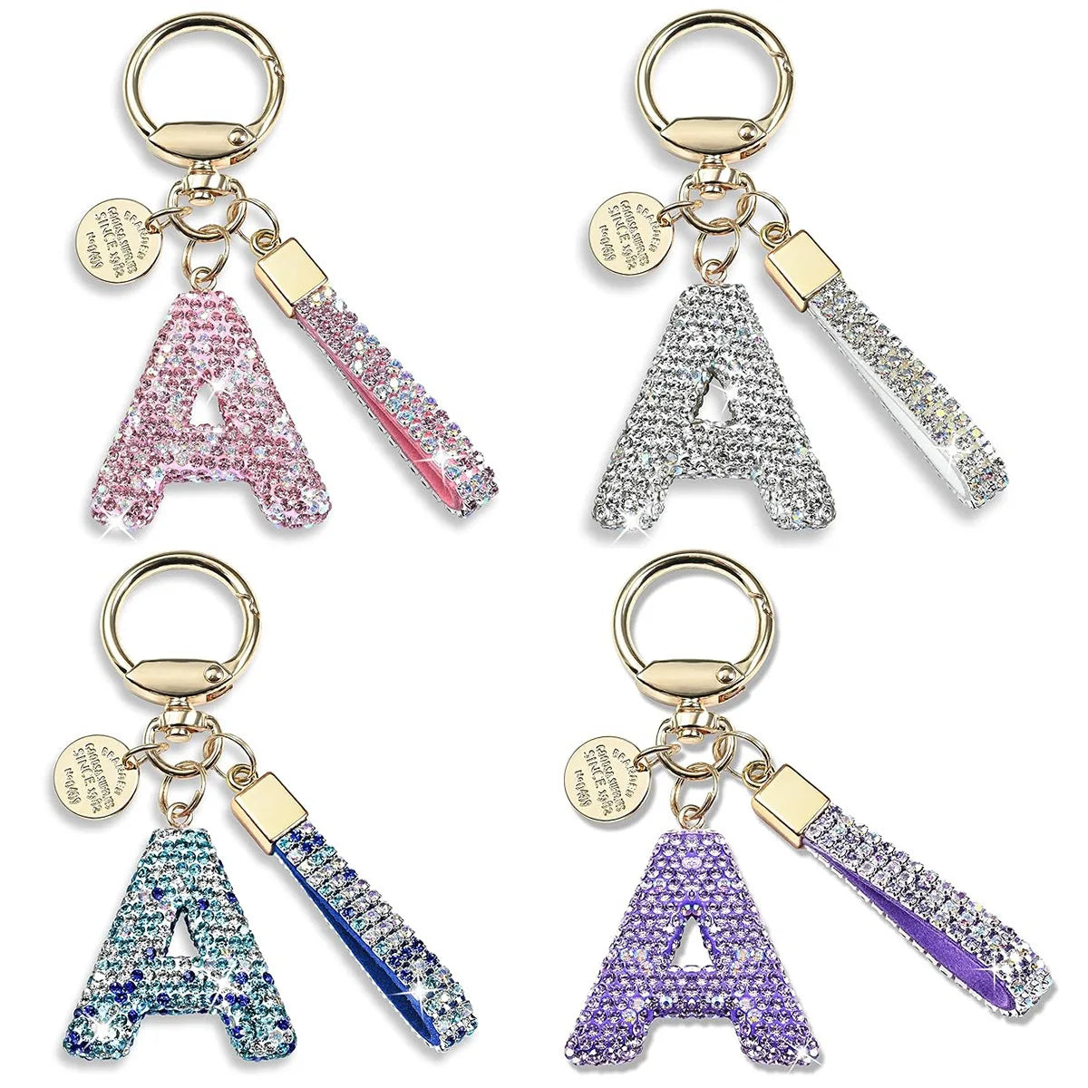 Fashion Bag Accessories Jewelry Colorful Diamond 26 Letter Pendant Crystal Keychain For Women