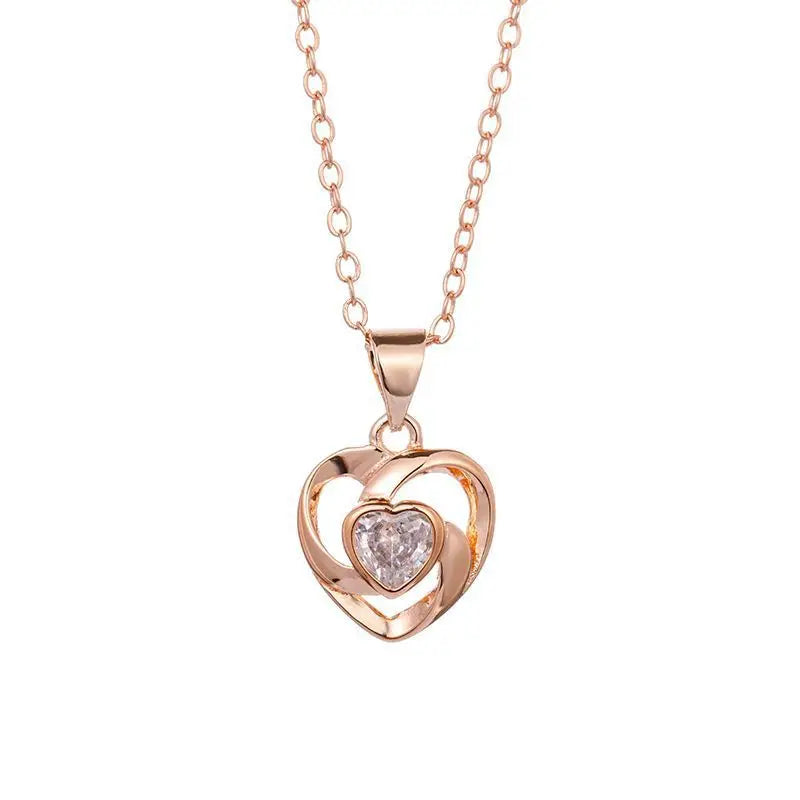 Trendy Couples Matching Diamond Color Love Heart Shaped Frame Chain Pendant Necklace for Anniversary
