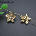 Good Quality Anti Rust 18K Gold Plated CZ Pave Five Petal Flower Shape Spacer Beads for DIY Jewelry Bracelet Making