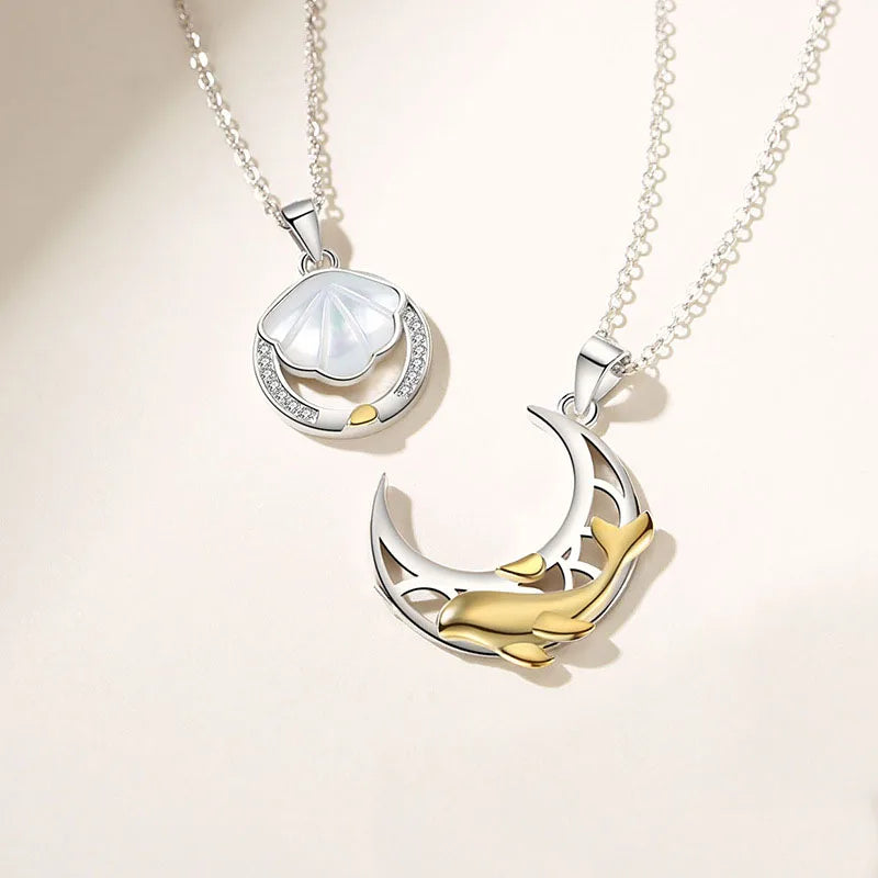 Yibeizi Couple Necklace for Men Women Light Luxury Niche Simple Whale Pendant Link Chain 18K Gold Plated Commemorative Gift