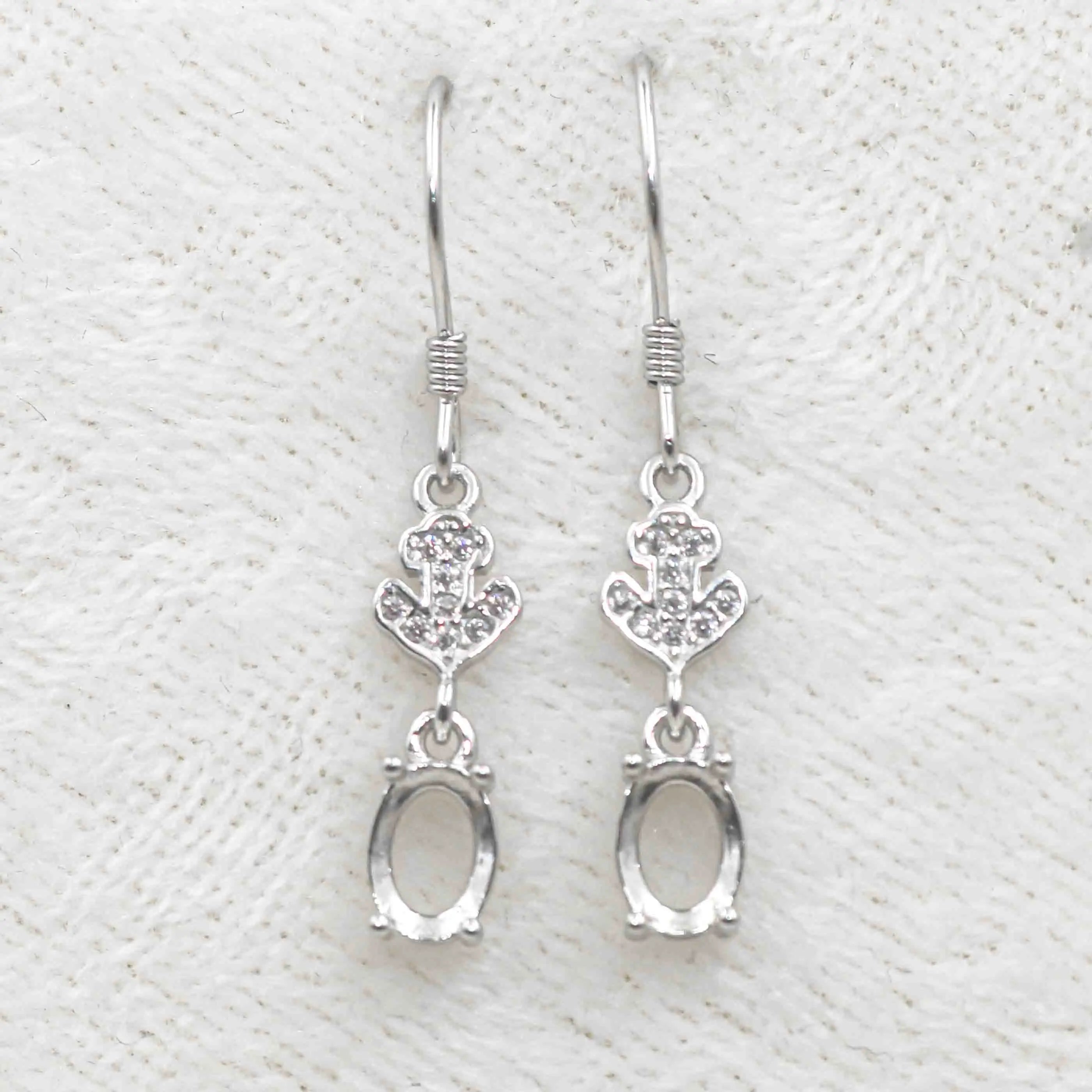 Sterling Silver 5*7mm Semi Mount Hoop Earrings Frame Empty Support Blank Setting S925 Base Without Center Stone for DIY Inlay