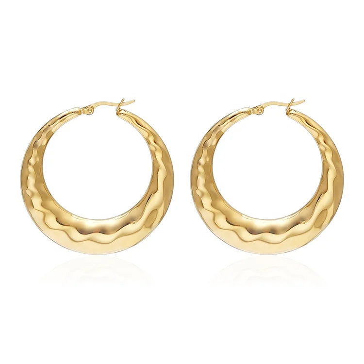 Hawaiian Jewelry Wholesale Stainless Steel Wave Rounded Hollow Tube Hoop Earrings Women