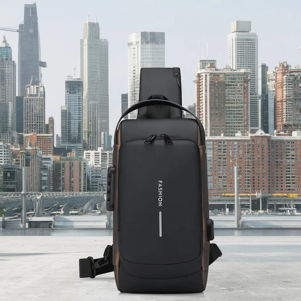 Men's Small Sport Waterproof Anti-Theft Shoulder Bag Lightweight USB Charging Design Customized Logo Service Mainly PU Leather