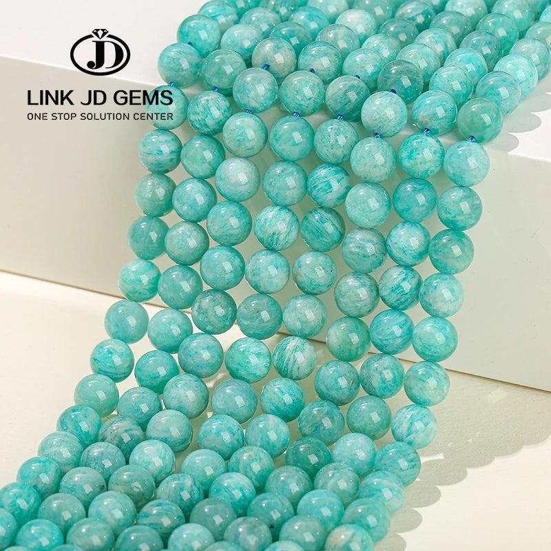 JD GEMS 4/6/8/10mm Natural Amazonite Loose Beads Wholesale Multi-Size Blue Green Feldspar Energy Healing Stones Jewelry Making