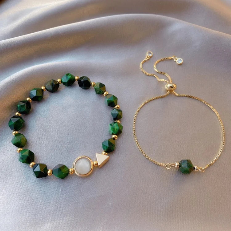 2 Pieces Set Bracelets Jade Crystal Beaded Bangles Charm Link Bracelets Simple Fashion Elegant Gifts Jewelry