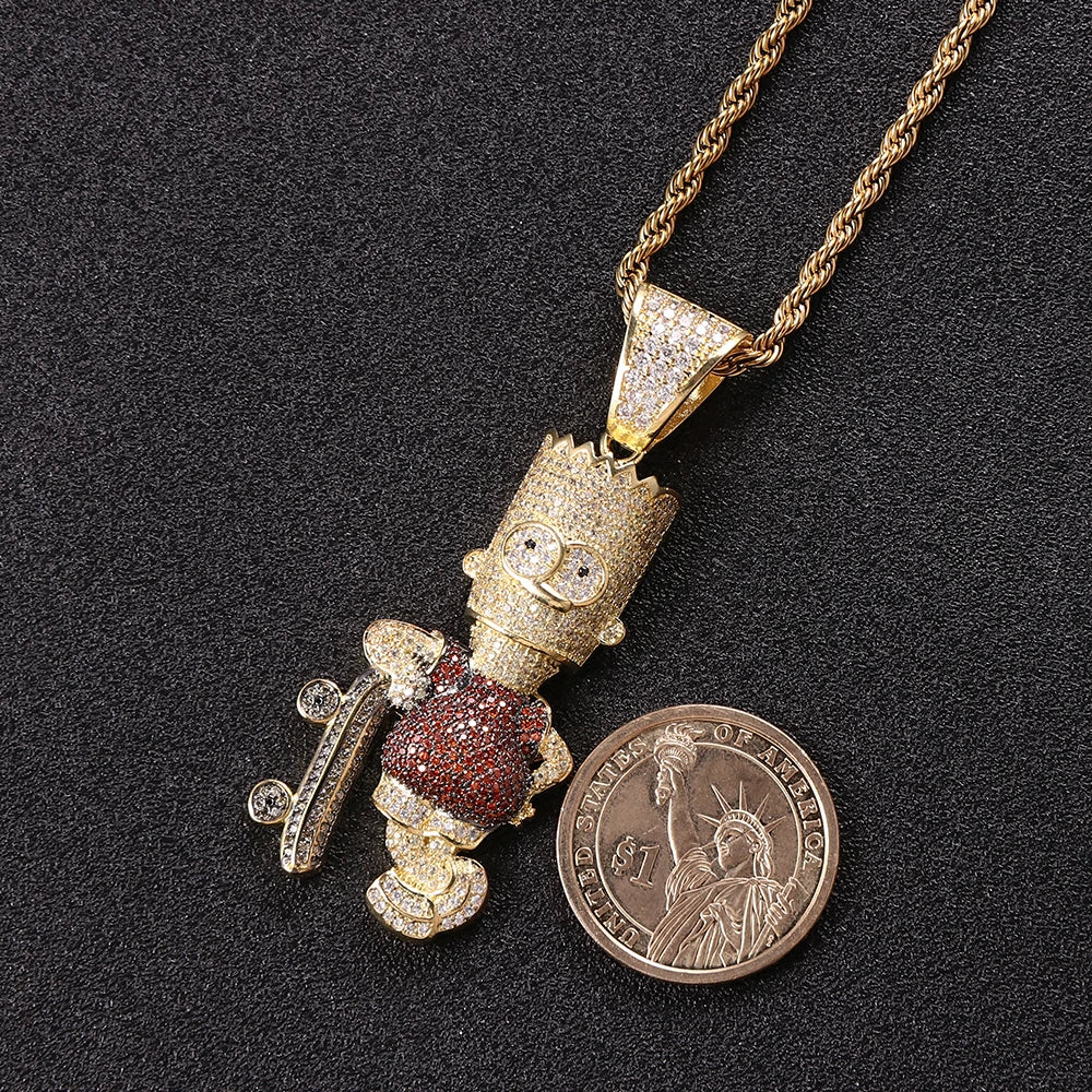 Hip Hop Necklace with Male Cartoon Character Simpson Pendant Set with Colorful Zircon Fashionable and Exquisite Jewelry Necklace