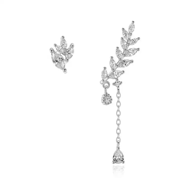 BM-01 Fancy Women Earrings Wholesale 925 Sterling Silver Asymmetric Jewelry Leaf Stud Earring