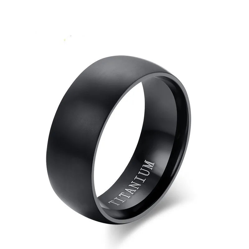 8mm Popular Brushed Black Plated Stainless Steel Finger Ring Jewelry for Men Wedding Band