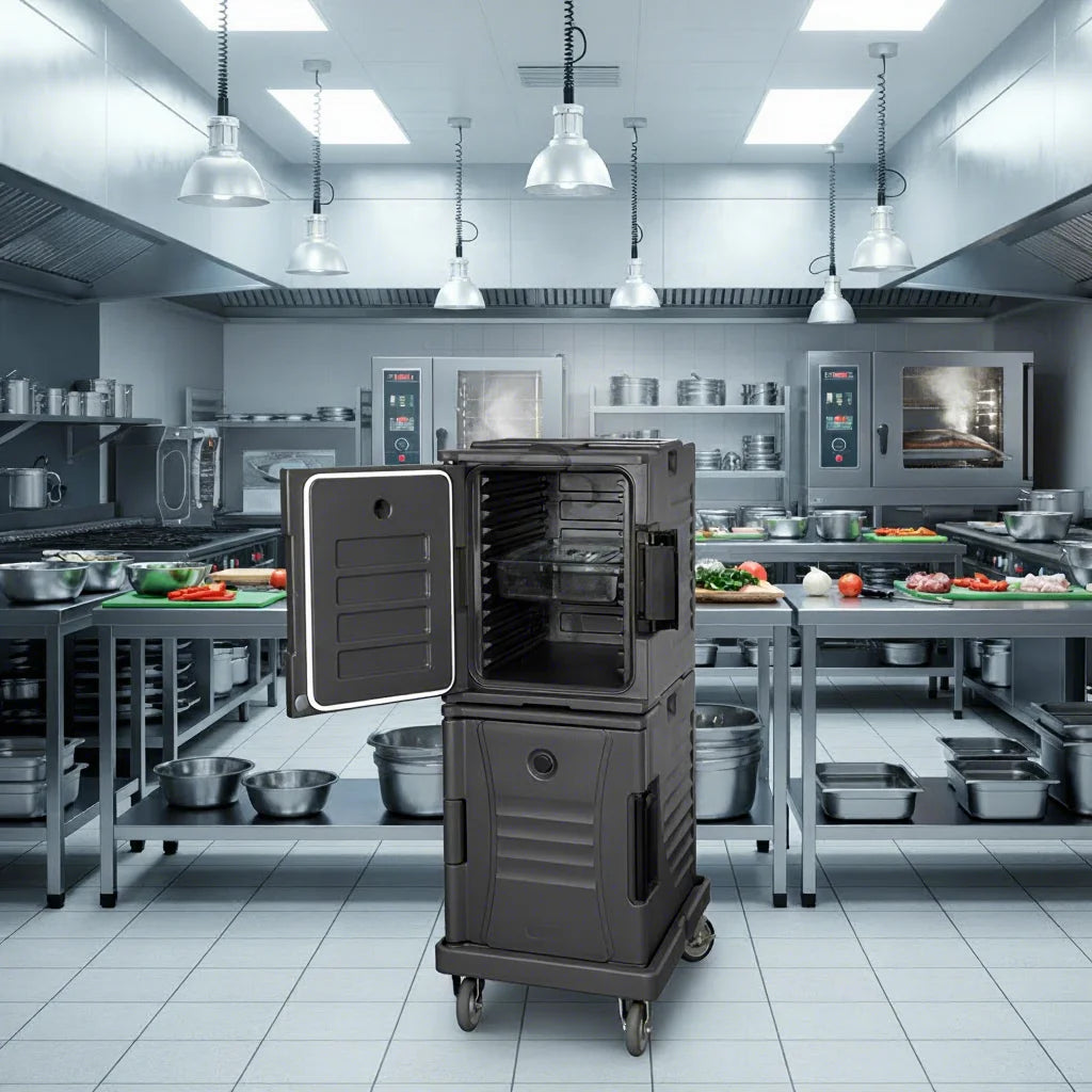 Double Layers New Double Wall Non-Removable Non-Electric Ultra Pan Carrier Food Storage Box Carrier Grey With Casters
