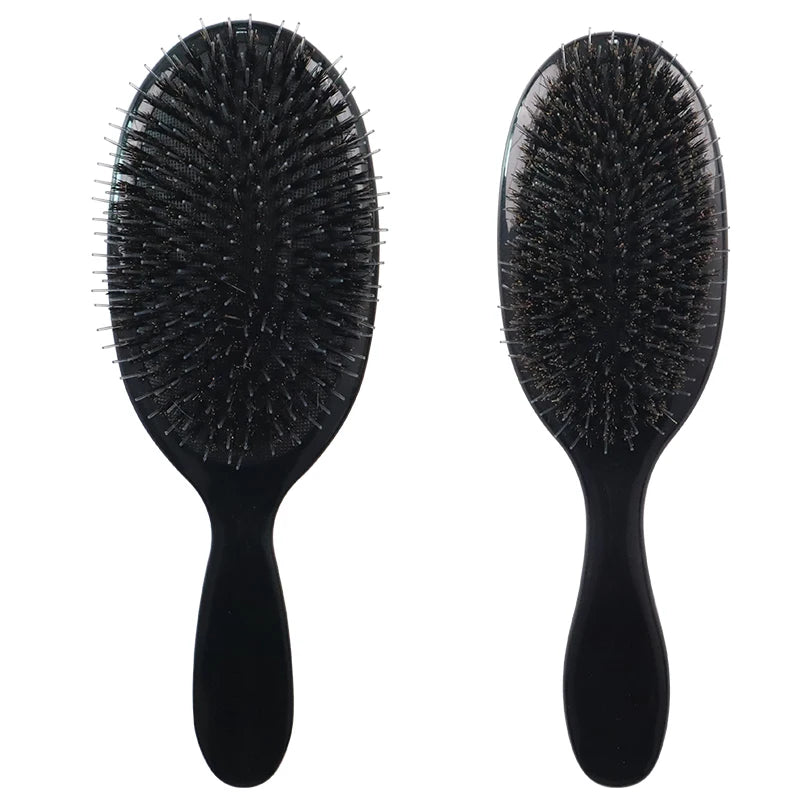 2022 Artisans Hot Nylon Boar Bristle Hair Brush Private Label Oval Black Cushion Hair Comb with Two Sizes for Promotion