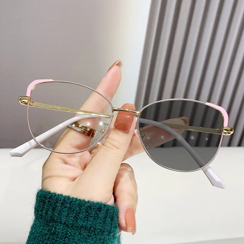 Personalized Newest Thin Women Men Prescription Metal Eyewear Photochromic Anti Blue Light Cat Eye Optical Eyeglasses