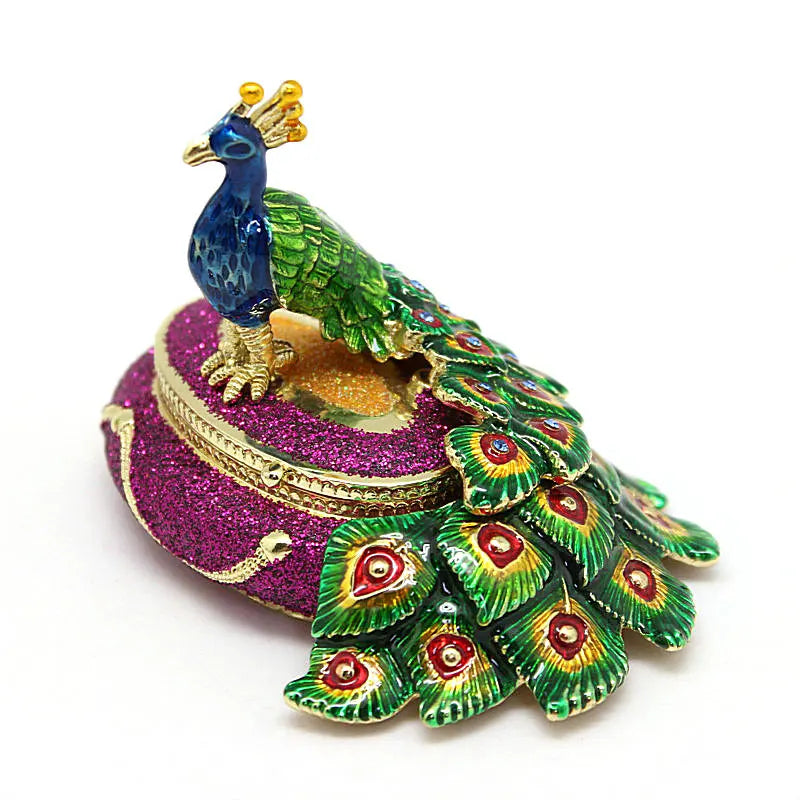 SHINNYGIFTS Metal Enameled Peacock Trinket Box Wedding Favor Oval Jewelry Ring Holder Organizer Collectable Wedding Accessory