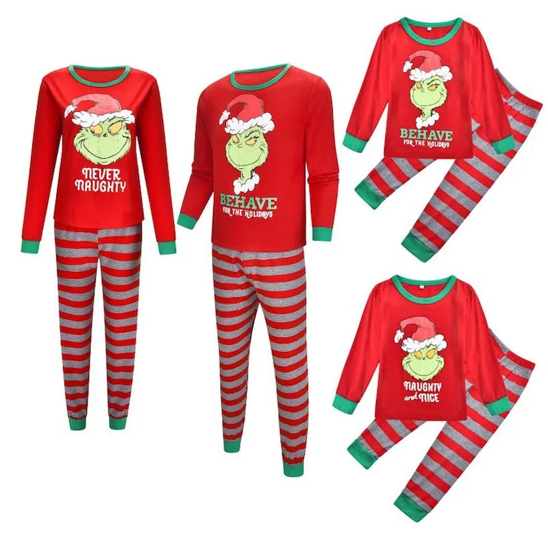 New Style Casual Simple Family Plus Size Breathable Jersey Thermal Pajama Sets Teenagers Heat-Transfer Printed Christmas Pajamas MegaBDM