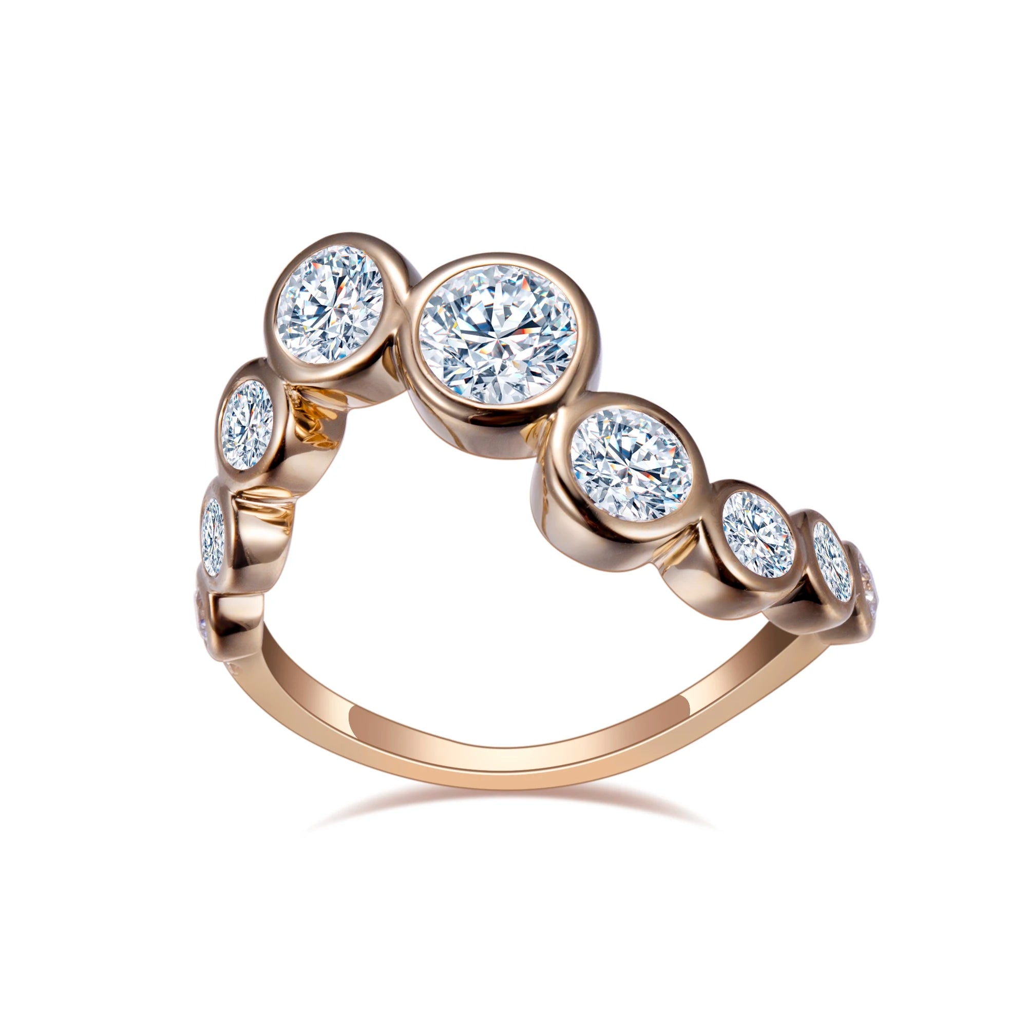 Messi Gems Women Ring MSR-1012 14K Gold Irregular Round Brilliant Cut Moissanite Diamond Half Eternity Ring