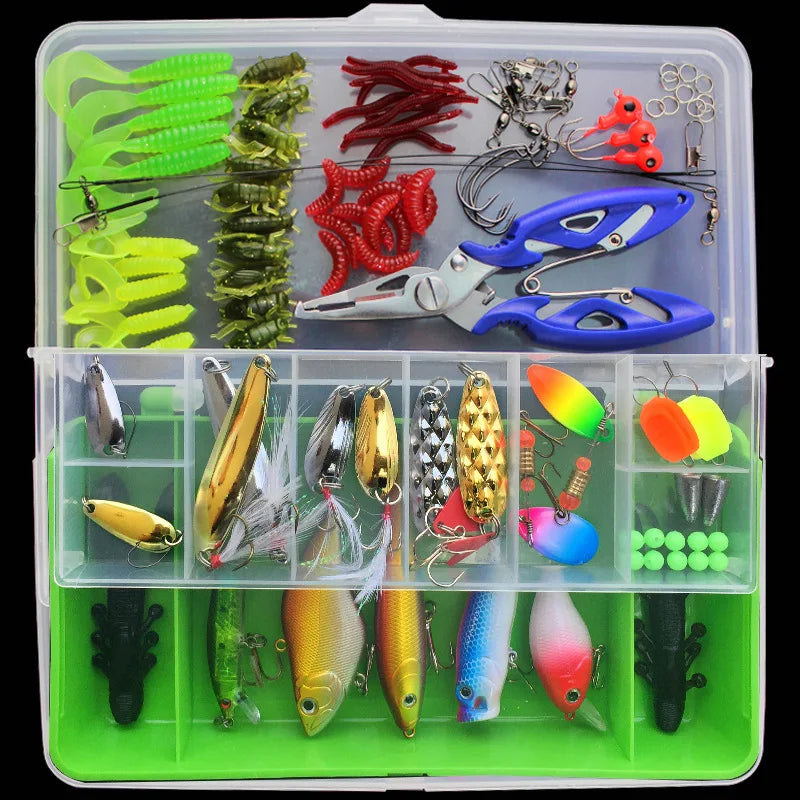 DORISEA 101pcs Fishing Lures Set Mixed Metal ABS Accessories for River Lake Stream Includes Minnow/Popper Spoon Hooks Artificial