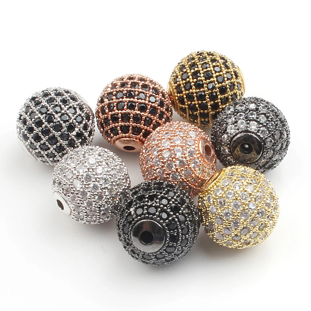 High Quality 4/6/8/10/12MM Micro Pave CZ Spacer Beads Cubic Zirconia Ball Charms for Bracelet Making