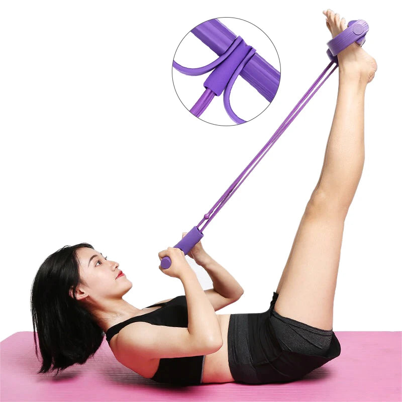 Resistance Band 4 Tube With Foot Pedal Elastic Pull up Yoga Fitness for Abdominal and Leg