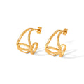 Europe and America Stainless Steel Gold-Plated Geometric Hollow Fashion Simple C- Shaped Stud Hoop Earrings for Girls