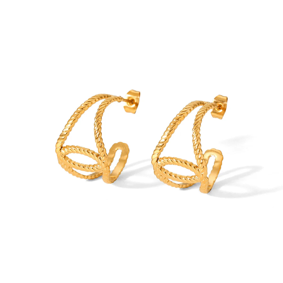 Europe and America Stainless Steel Gold-Plated Geometric Hollow Fashion Simple C- Shaped Stud Hoop Earrings for Girls