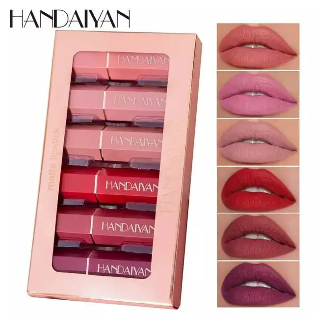 HANDAIYAN 6 Colors/Sets Lipstick Gift Pack Velvet Matte Makeup Long Lasting Lip Balm Waterproof Non-Stick Cup Lip Cosmetics Gift
