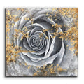 Luxury Gold Foil Grey Rose Oil on Canvas Spray Art-Abstract Floral Wall Decor with Digital Printing for Modern Home Living Room