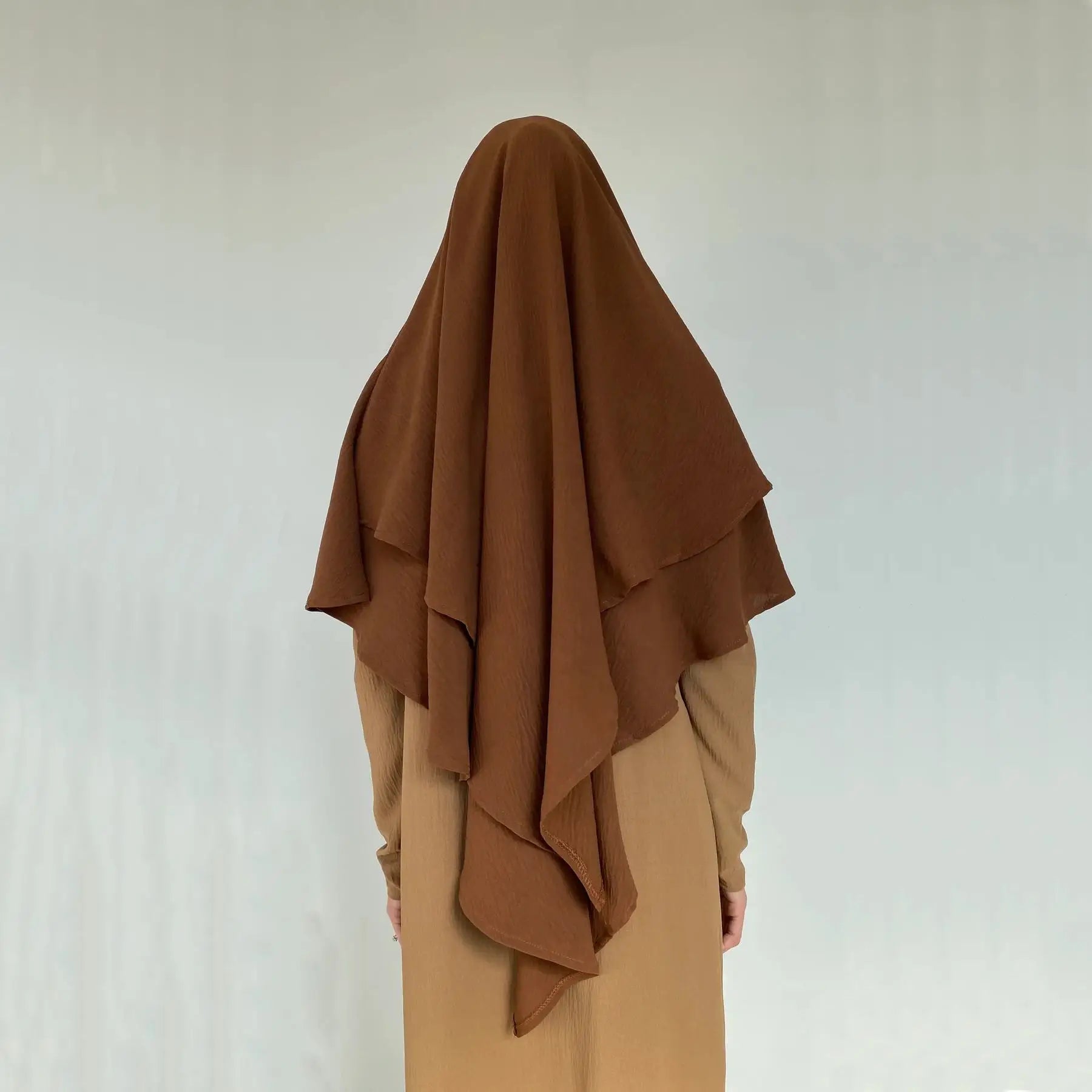 Amber Muslim Women's Breathable Lightweight Anti-Wrinkle Plus Size Short Sleeve Prayer Two Layer Jazz Crepe Khimar Dress
