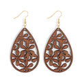 Fashion Jewelry Hawaiian Tear Drop Light Weight Cutting Wooden Earrings Wholesale