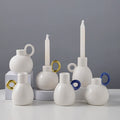Modern White Handmade Ceramic Candle Holders with UV Printing for Wedding and Easter Home Decor Pillar Candle Stand