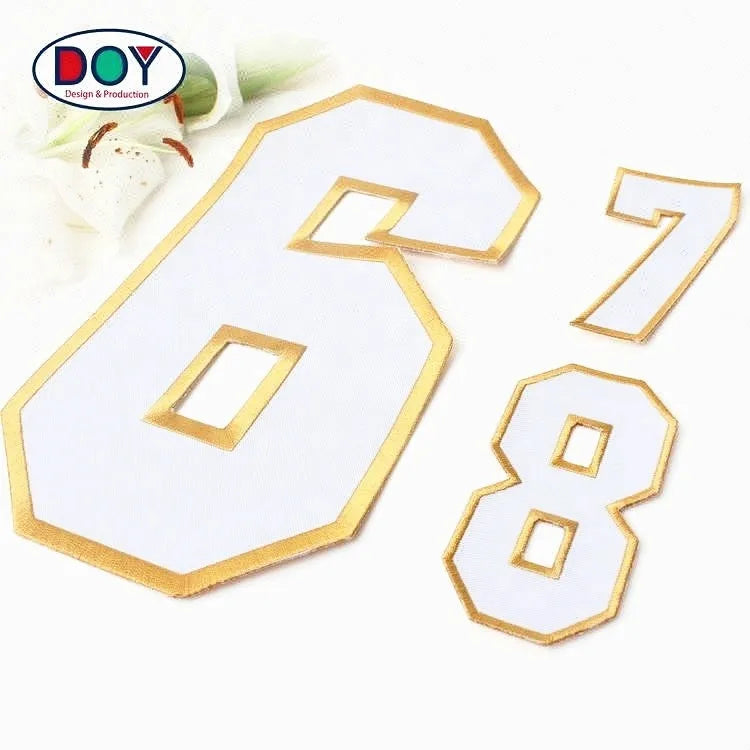 Clothing Patches Wholesale Cheap Iron on Fabric Machine Embroidery Number Badges for Sportswear