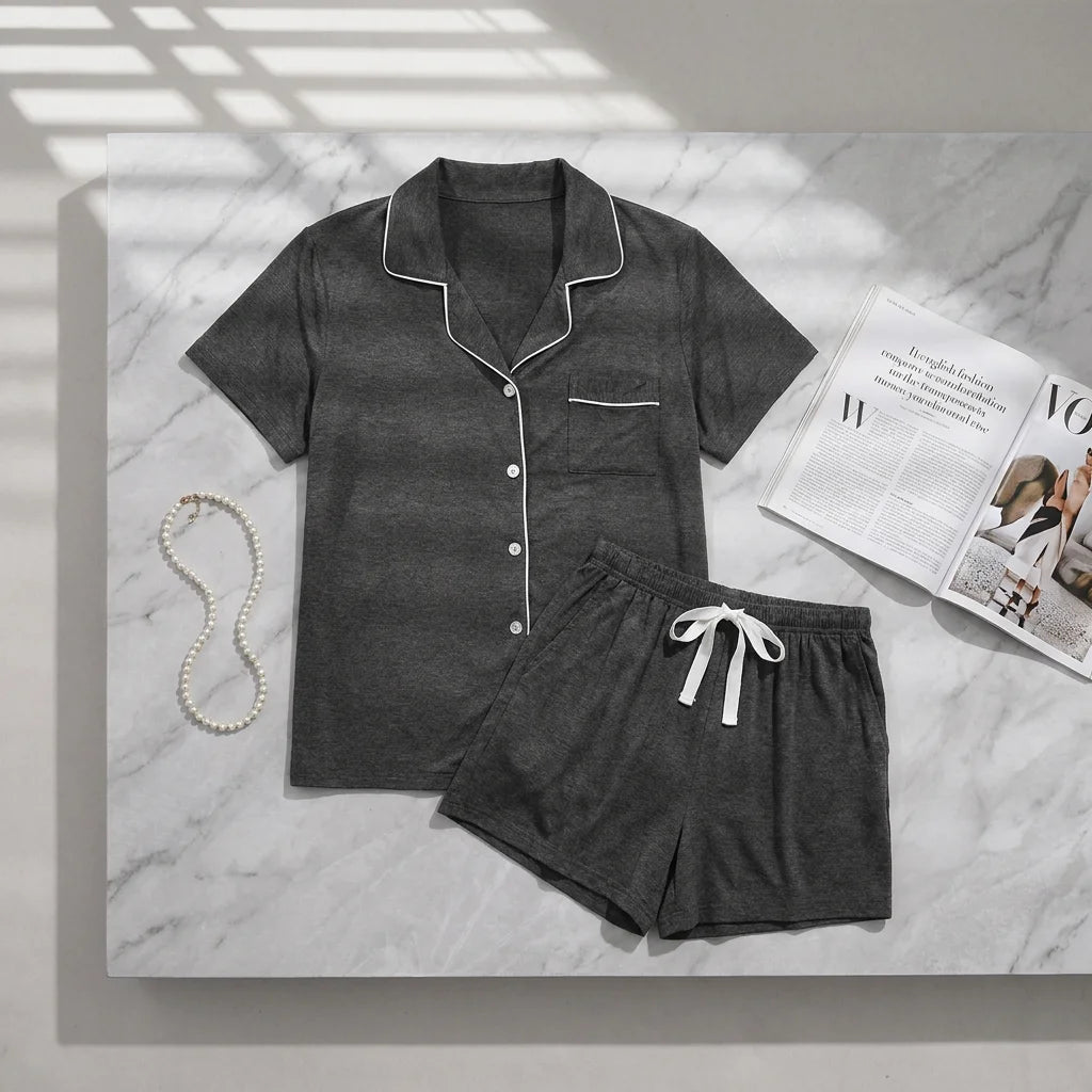 Fung 6058 Customized Women Jersey Pajama Set Short Sleeve 2 Piece Spring Daily Home Wear Clothing