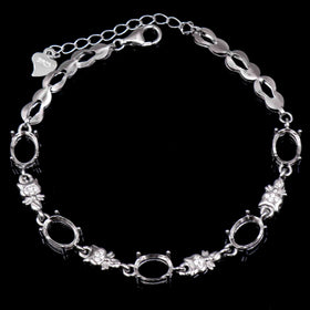Sterling Silver 6*8mm Semi Mount Bracelet Empty Support Blank Claw Setting S925 Mountain Base Holder Without Stone for Inlay DIY