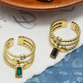 French Style Gold Plated Stacking Ring Stainless Steel Emerald Gemstone Charm Ring for Women