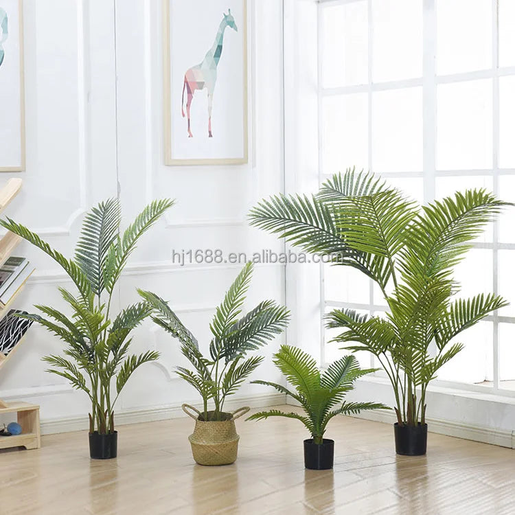 Factory Wholesale Cheap Price Lifelike Green Small Potted Faux Plants Artificial Areca Silk Palm Trees for Home & Garden Decor