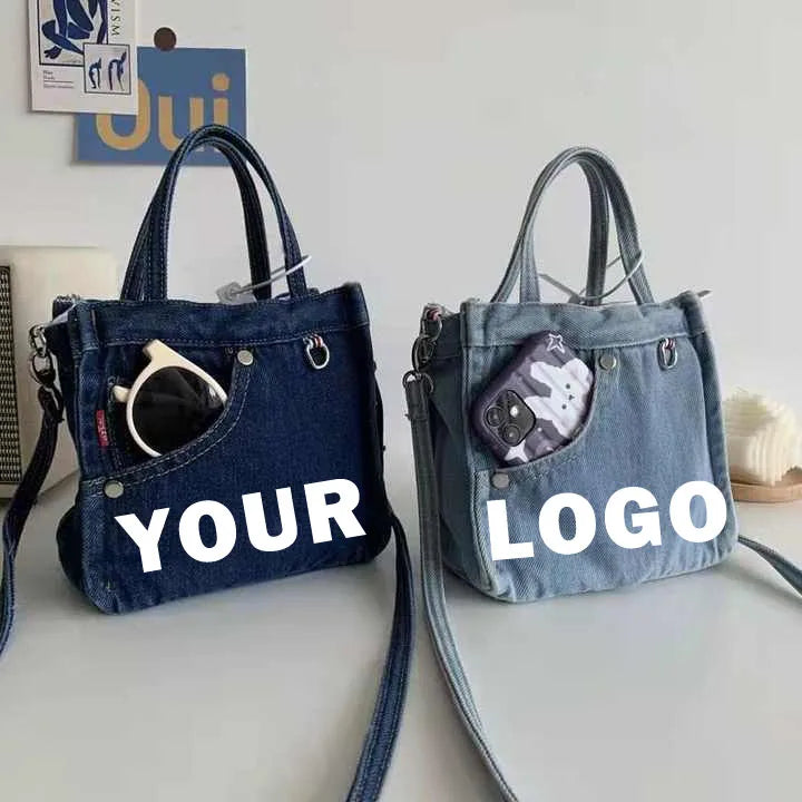 Custom logo Denim Bag Ins Korean Version of Cool Art Trend Hand Bill of Lading Tote Bag Women