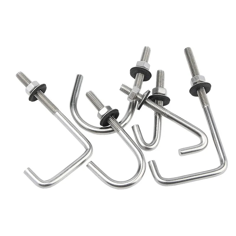 High Strength M5 M6 Stainless Steel 304 J Roofing Hook Bolt with Hex Nut Rubber Washer 6mm