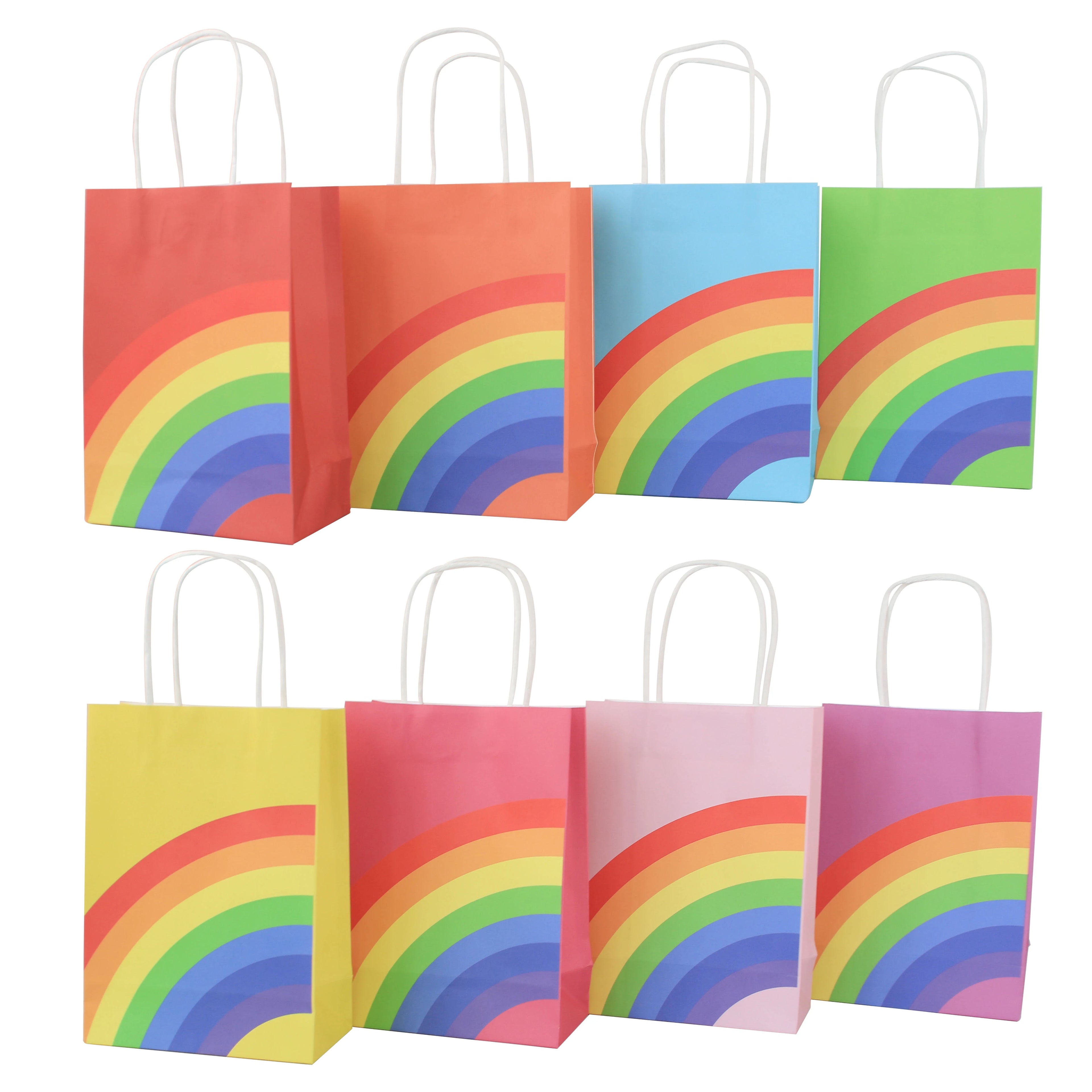 8 Colors Rainbow  Paper Gift Bags Party Favor Bags with Handles for Birthday Wedding Party