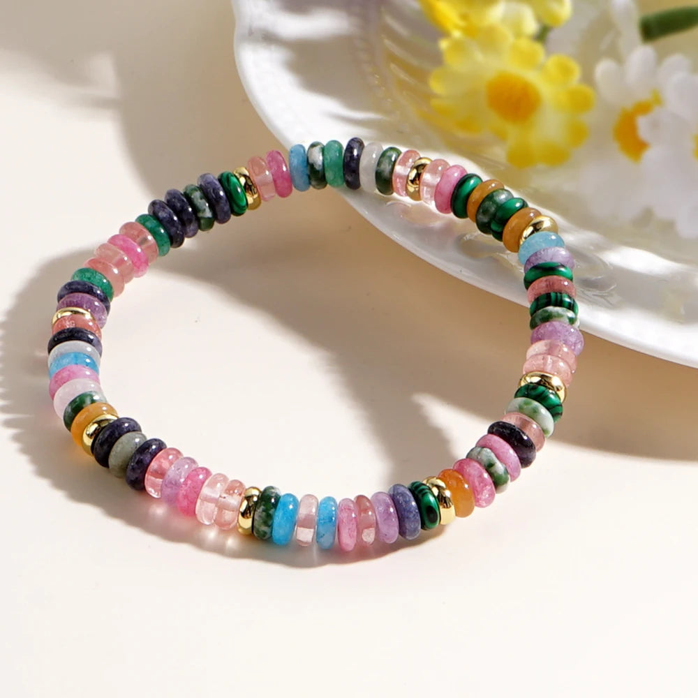 Go2BoHo Bohemian Ball-shaped Bracelet Original Design Colorful Natural Semi-Precious Stone Beaded Copper Ladies Gift