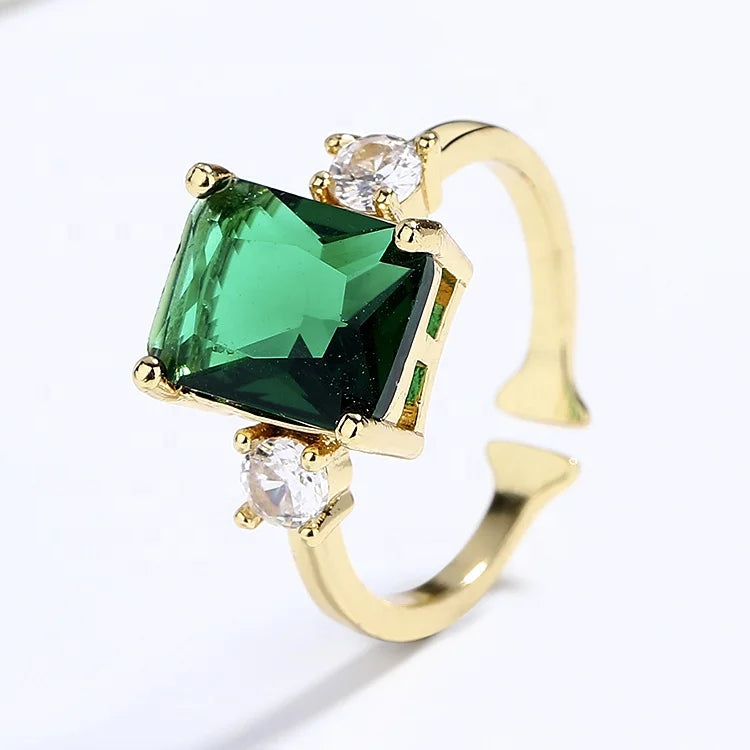 Square Shape Cut Classical Beautiful Fine High Quality Fashion Jewelry 18K Gold Plated Rings for Women Luxury