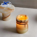 Best Selling Gift Box Packaging Luxury Stone Candle Holders with Lid and Glass Insert for Home Decoration Candle Jars with Lids
