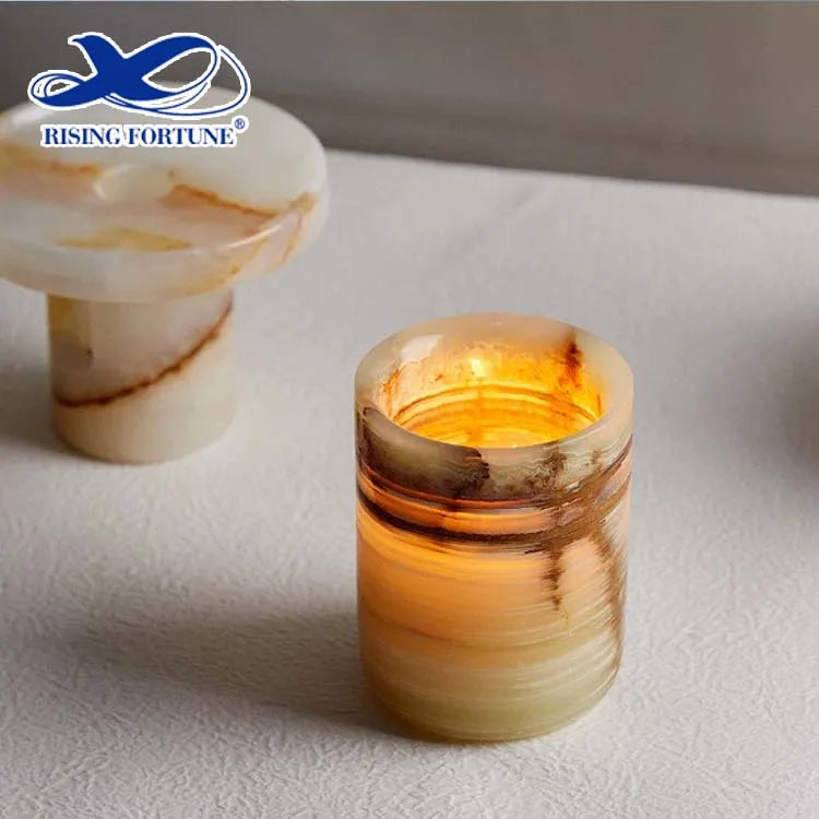 Best Selling Gift Box Packaging Luxury Stone Candle Holders with Lid and Glass Insert for Home Decoration Candle Jars with Lids