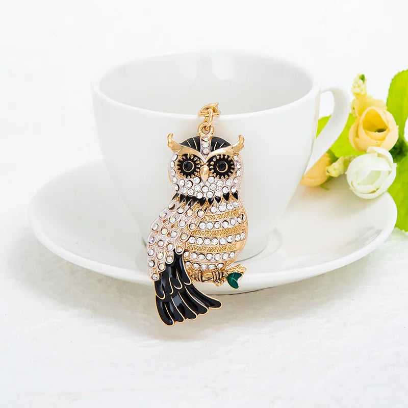 Wholesale Purse Charm Handbag Car Pendant Owl Key Ring Women Lovely Rhinestone Owl Keychain