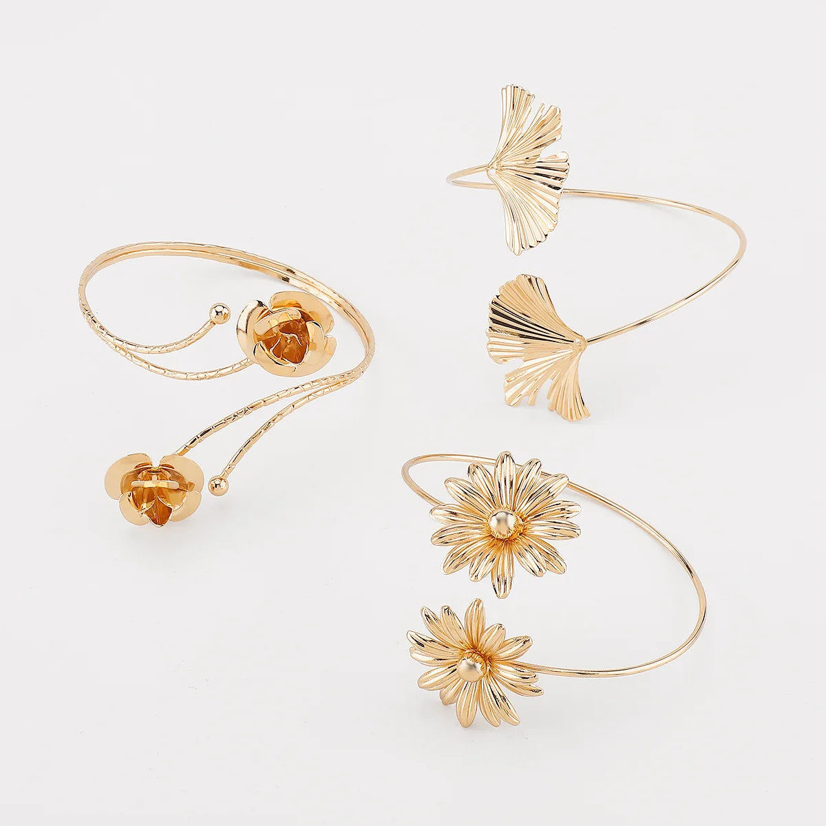 XD-169 Wholesale Fashion Women Metallic Jewelry Metal Alloy Gingko Leaf Flower Gold Arm Bangle Bracelet