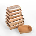 SenAng01 Disposable Recycle Kraft Paper Food Lunch Packaging Box with Compartment Anti-fog PET Lid UV Coating Sushi Noodle Jelly