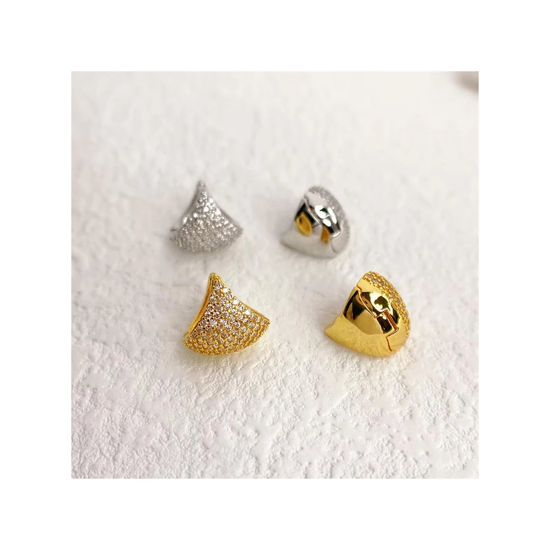 INS Simplicity Hoop Earrings Geometric Figure Inlay Zircon Brass Plated 18k Gold Temperament Premium Earrings Clip