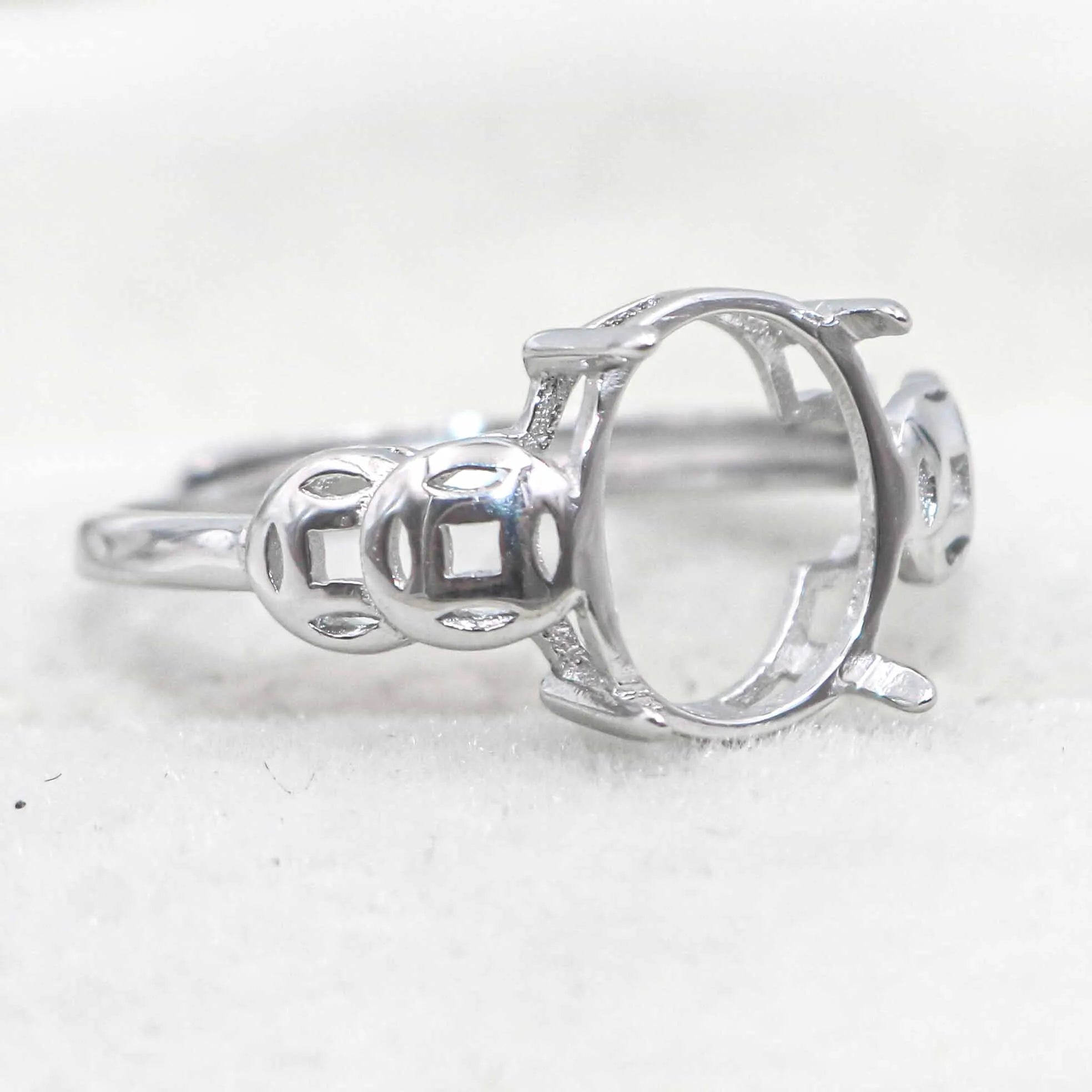 Sterling Silver 9*11mm Semi Mount Ring Empty Frame Blank Support Setting S925 Base Holder Without Center Stone for DIY Inlay